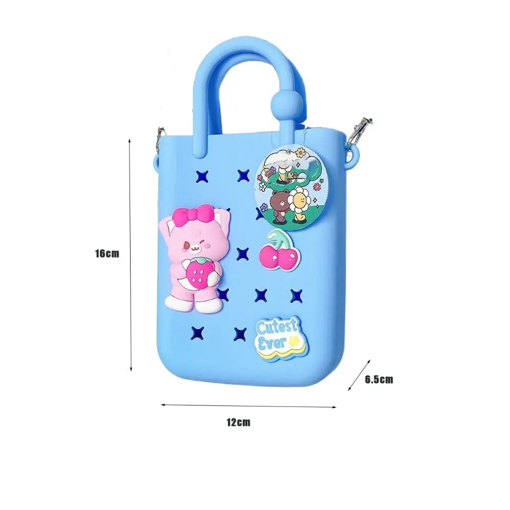 Fashion Waterproof Handbag with Holes DIY Portable Children\'s Handbag Mini Silica Gel Cartoon Coin Wallet Vacation