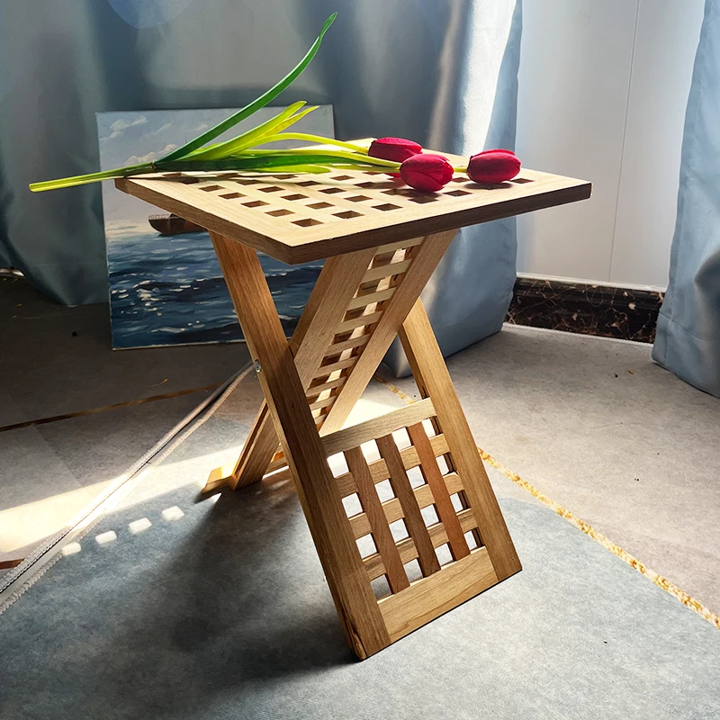

Solid wood folding coffee table pastoral grid portable ultra-small simple square coffee table