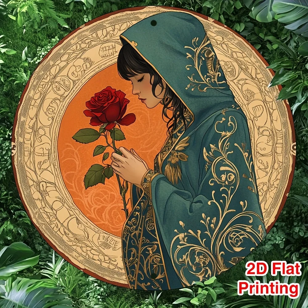 ANJANIE 8x8 Inch Red Roses Aluminum Wall Art, Vintage Floral Sign for Home Decor, Mother Gift