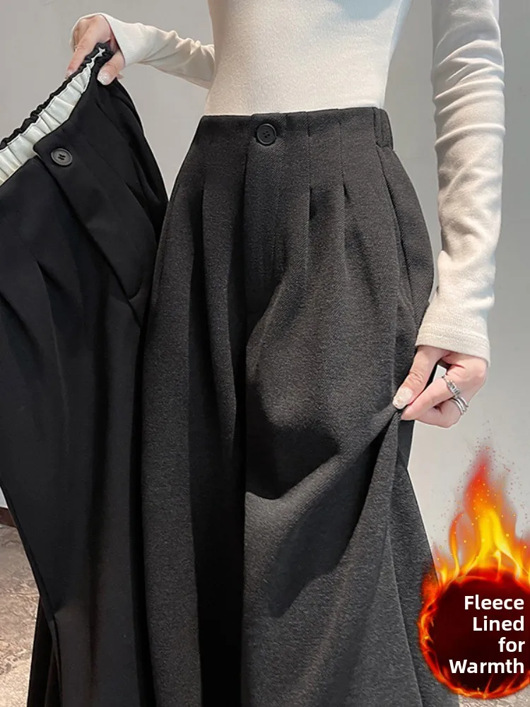 ハイウエスト裏起毛ワイドレッグパンツ レディース カジュアルストレートレギンス 着痩せ 暖かい 秋冬新作 スモールサイズ ブラック