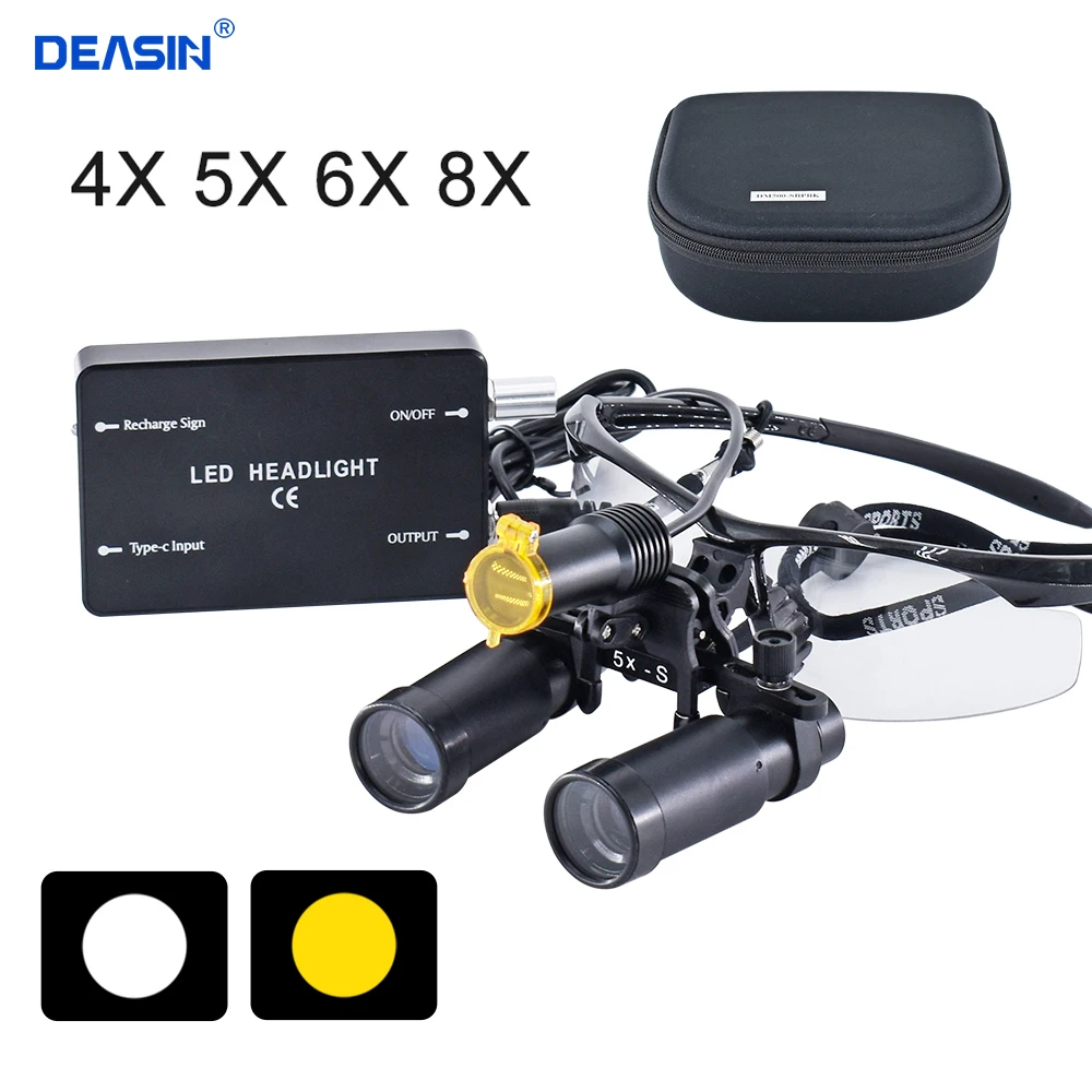 

4X 5X 6X 8X Binocular Dental Loupes with Protection Goggles Glasses 360-460mm Dental Magnifier with 5W Dental headlights