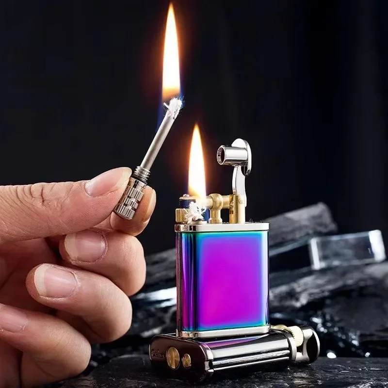 2025New 2 in 1 Cool Lighter Kerosene Permanent Match Antique Luxury Vintage Style Refillable Lighters for Fire Cigarette Candle