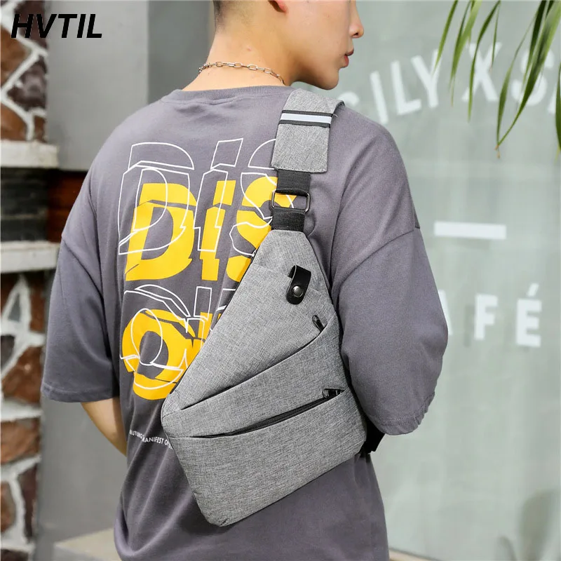 

HVTIL Men Multi-Functional Chest Bag Fashion Casual Canvas Shoulder Crossbody Bag Sports Waterproof Solid Messenger Sling Pack