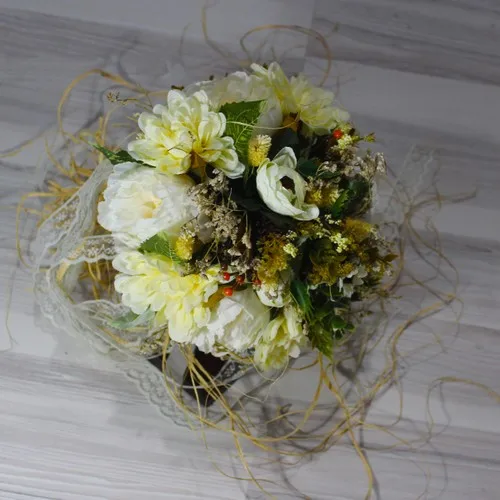 Your Garden Simple Krizantem Şakaık and Tiny Şakaıkler Cream Bridal Bouquet-Bride Flower;