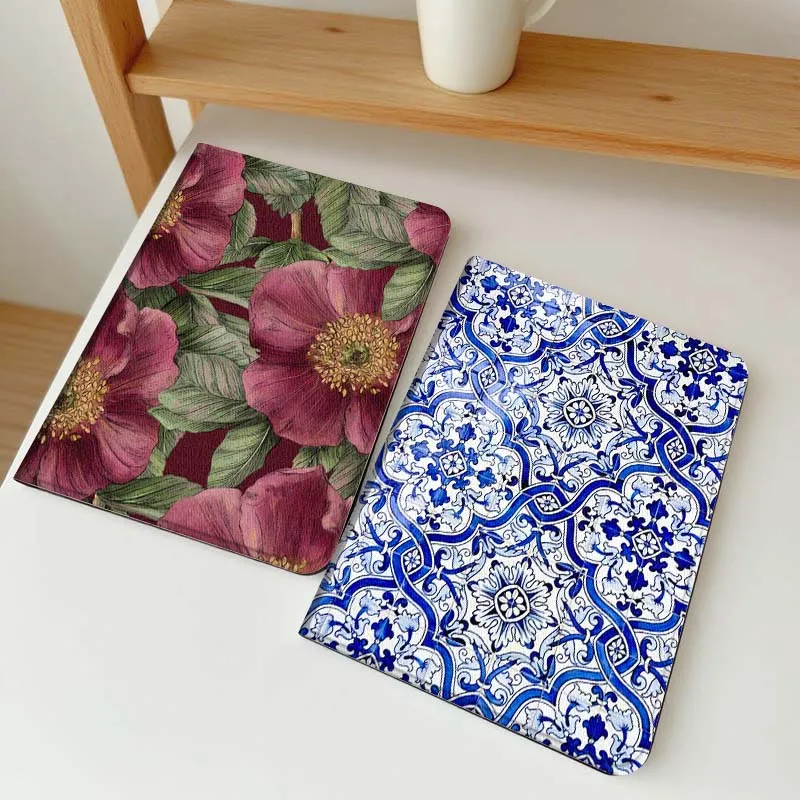 

Чехол для планшета с узором из листьев красного пиона для Apple iPad Air Pro mini 1 2 3 4 5 6 7 8 9 11 M2 M3 M5 M4 5th 6th 7th 10th 11th