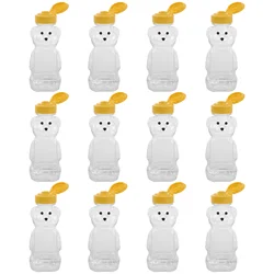 12pcs 240ml Empty Honey Bear Jar Bottles With Lid Cap Ketchup Squeeze Bear Party Favors Translucent Mustard Jam Dispenser