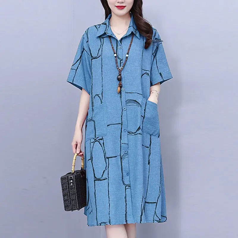 

Women's Mini Casual Printed Dress Short Sleeve V-Neck Loose Bohemian Style Beach Elegant Dresses New for Spring/Summer 2026 D56