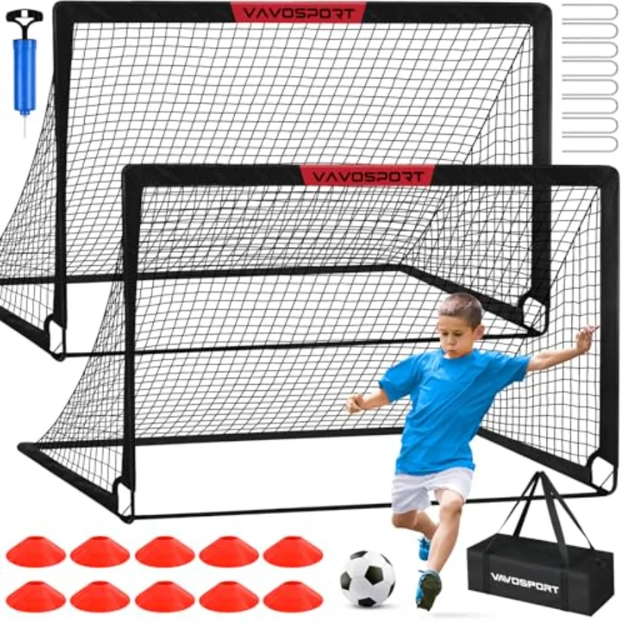 

Backyard soccer goal set: portable pop-up 6'x4' net for kids, durable polyester fabric, bright orange color, quick-setup design