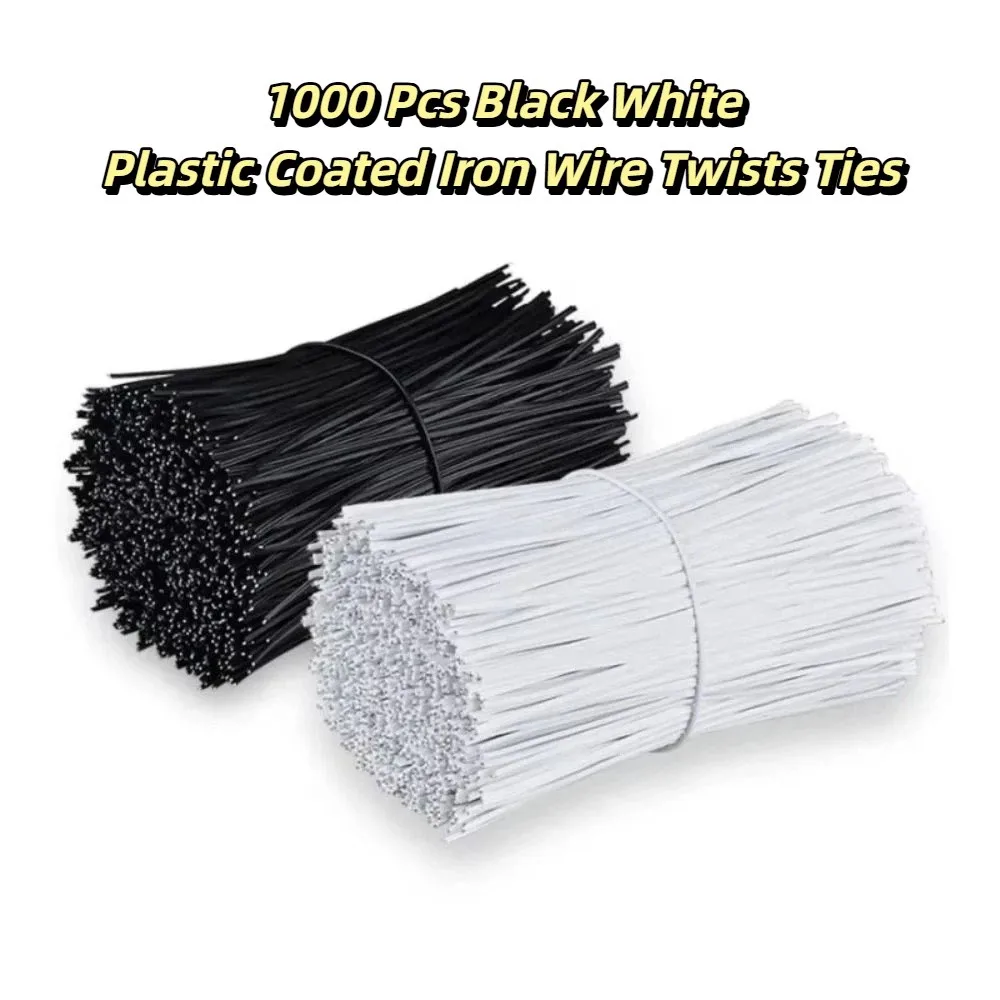 1000 PCS Reusable Plastic Twist Ties Metal Wire Heavy Duty Cable Organizer Iron Wire Black White Wire Straps Plants
