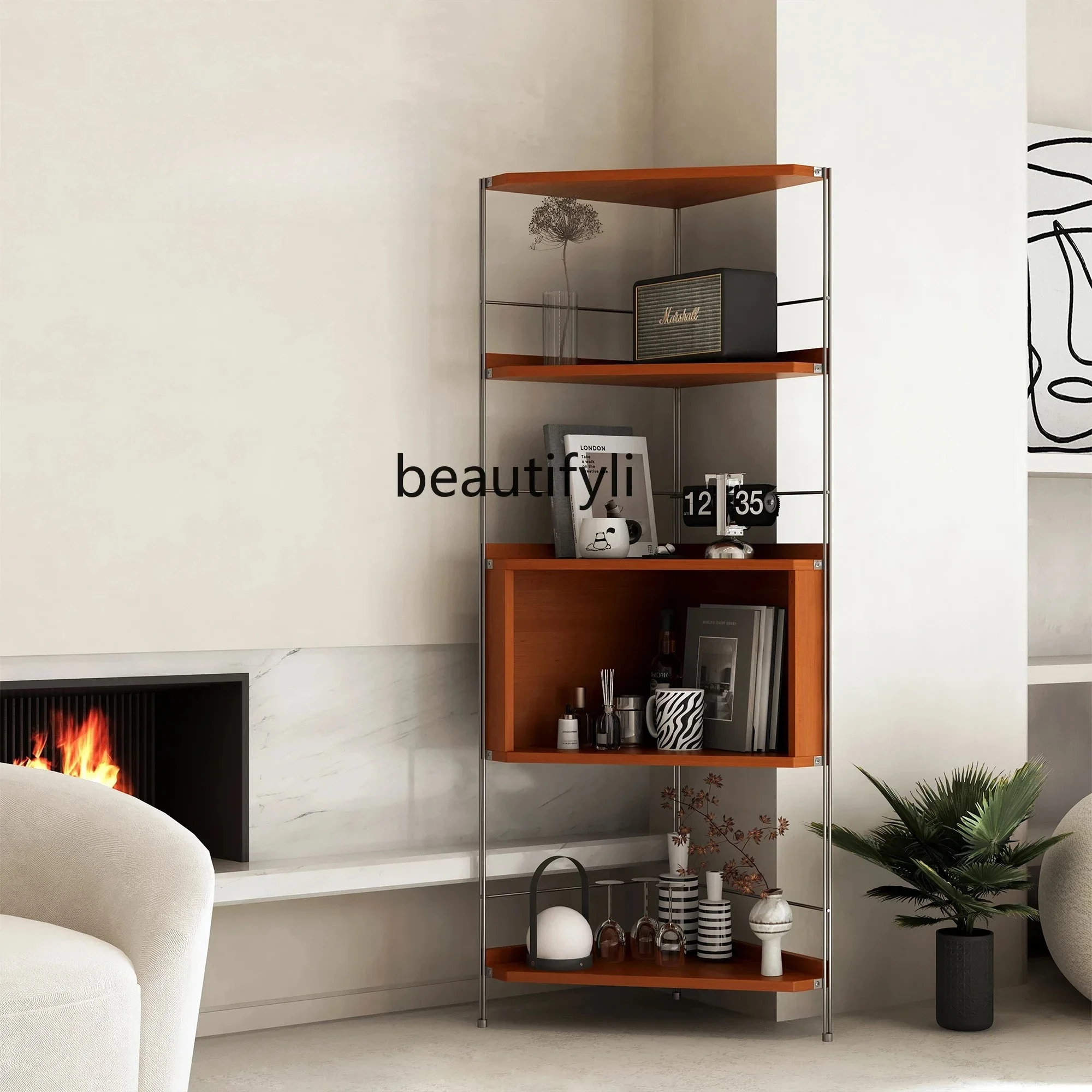 

Retro solid wood corner cabinet side cabinet bedroom small apartment living room corner display cabinet