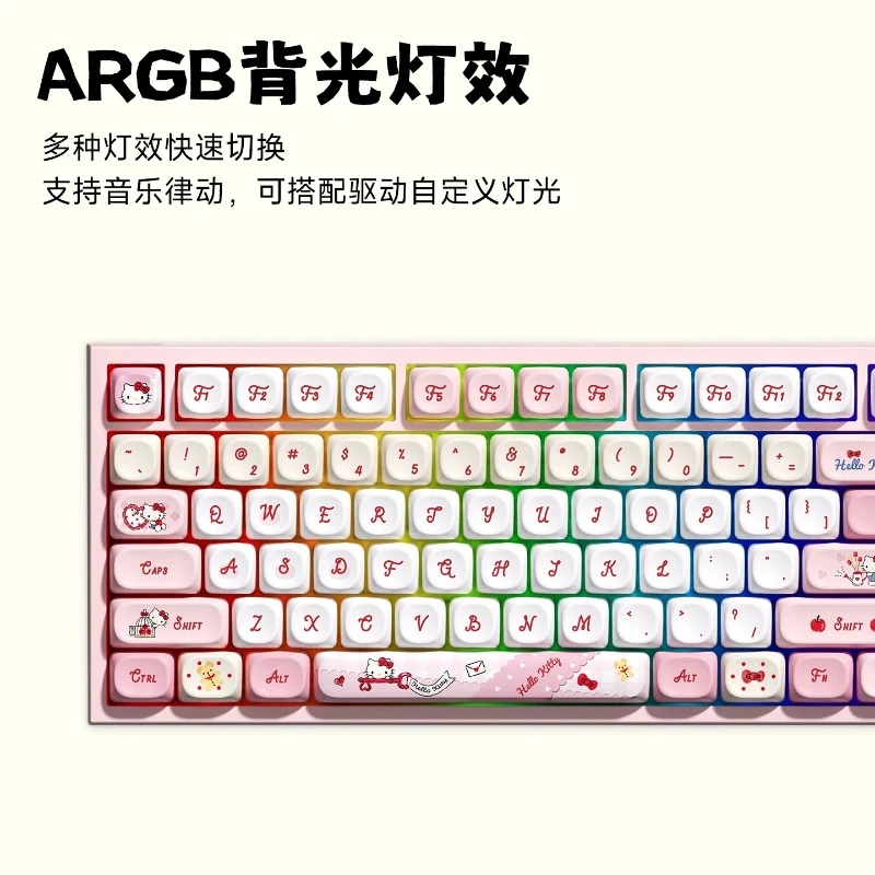Sanrio RGB Tri-Mode Mechanical Keyboard Bluetooth Wireless  Wired Hot Swappable Keyboard for PC Office Gaming Laptop Desktop view 4