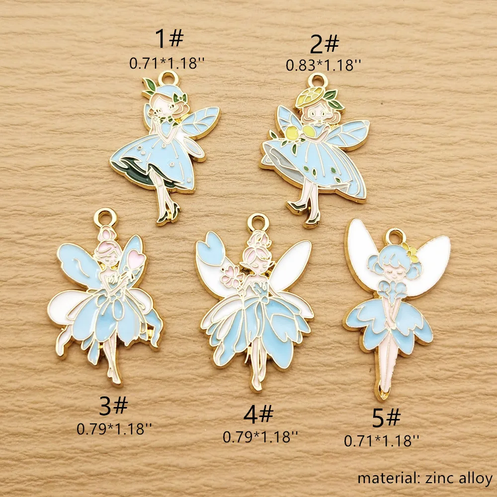 10pcs Angel Girl Charm for Jewelry Making Enamel Necklace Earring Bracelet Pendant Diy Accessories Alloy Metal Gold Plated