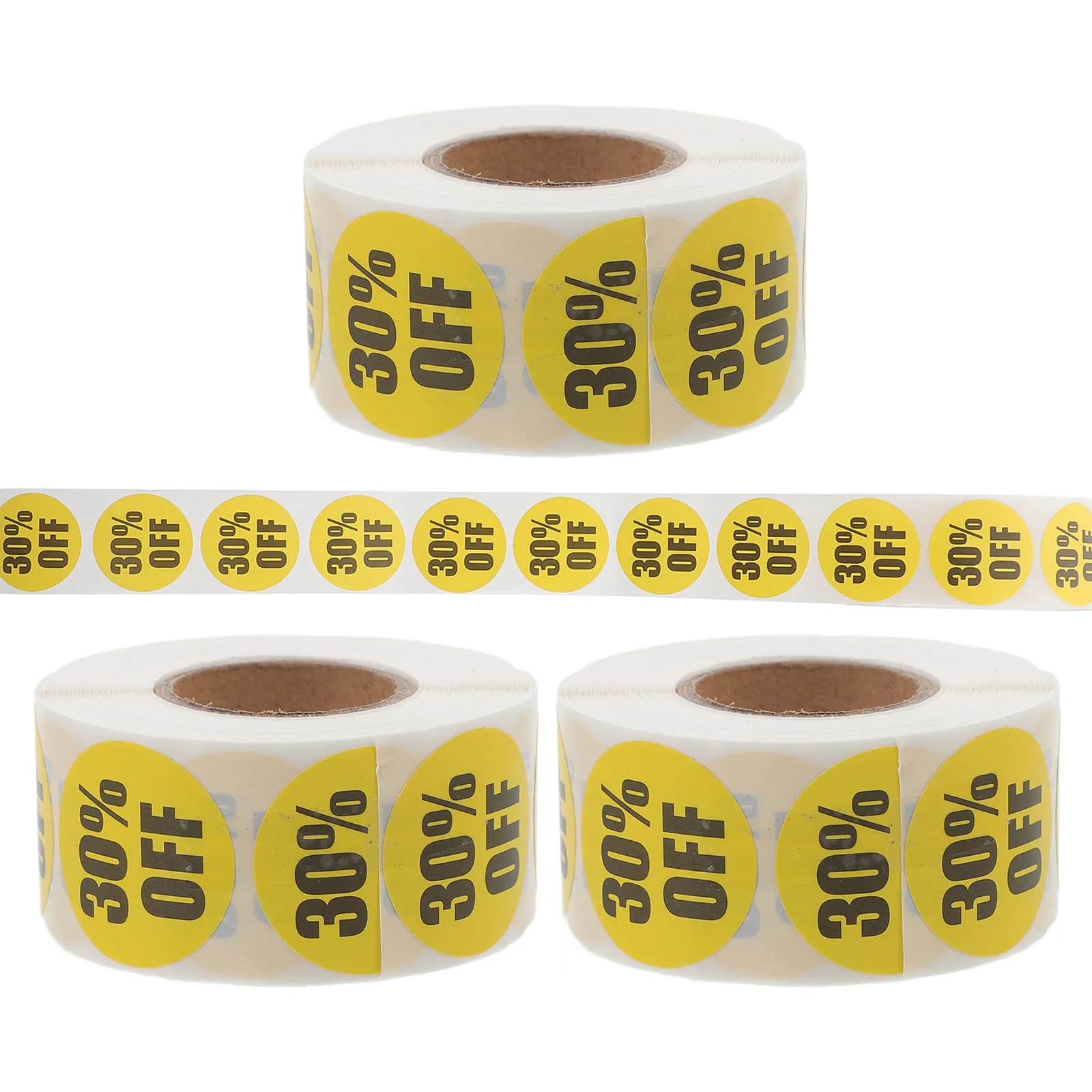 

3 Rolls Percent Off Stickers Retail Store Supermarket Round Shape Easy Peel Thick Coated Paper No Residue