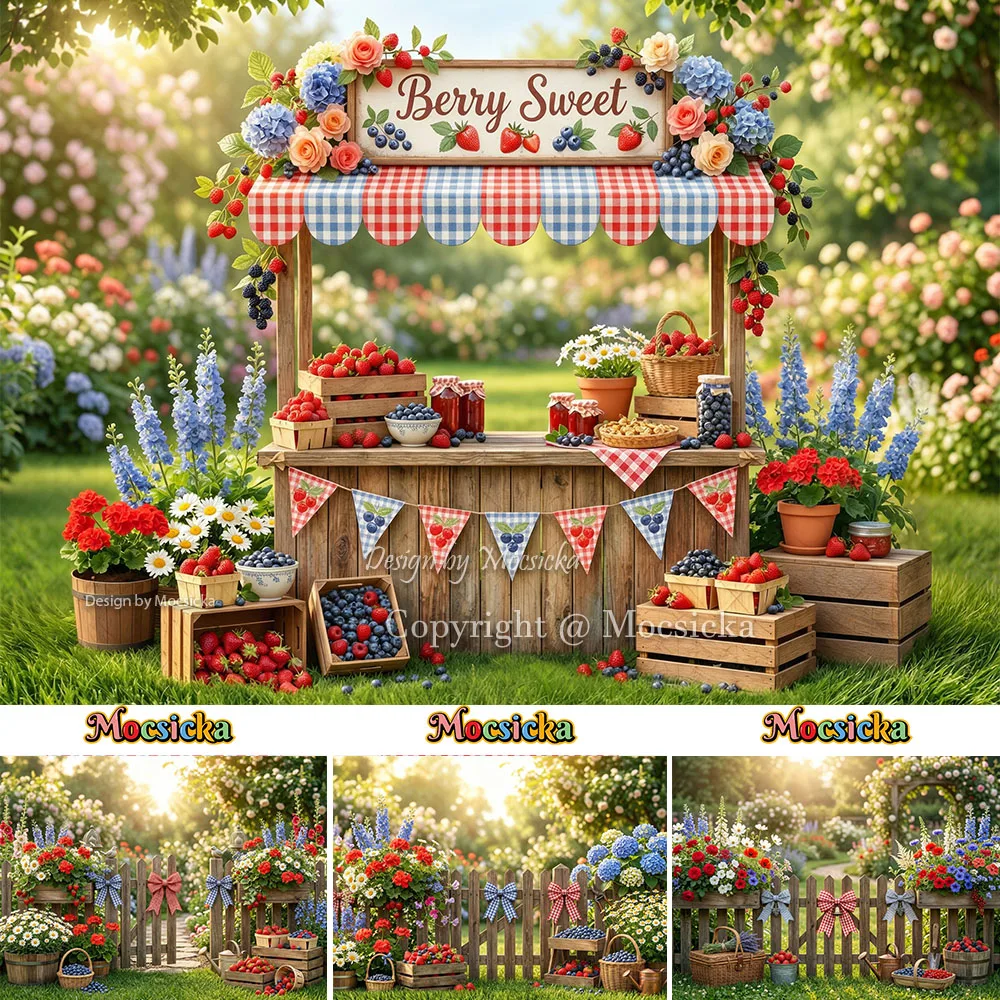 

Mocsicka Summer Fruit Stand Backdrop Photography Rustic Berry Floral Market Background Kids Birthday Cake Smash Studio Photozone