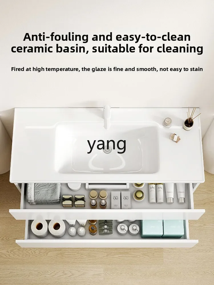 LHH full back panel bathroom cabinet ceramic integrated basin solid wood washbasin wash basin