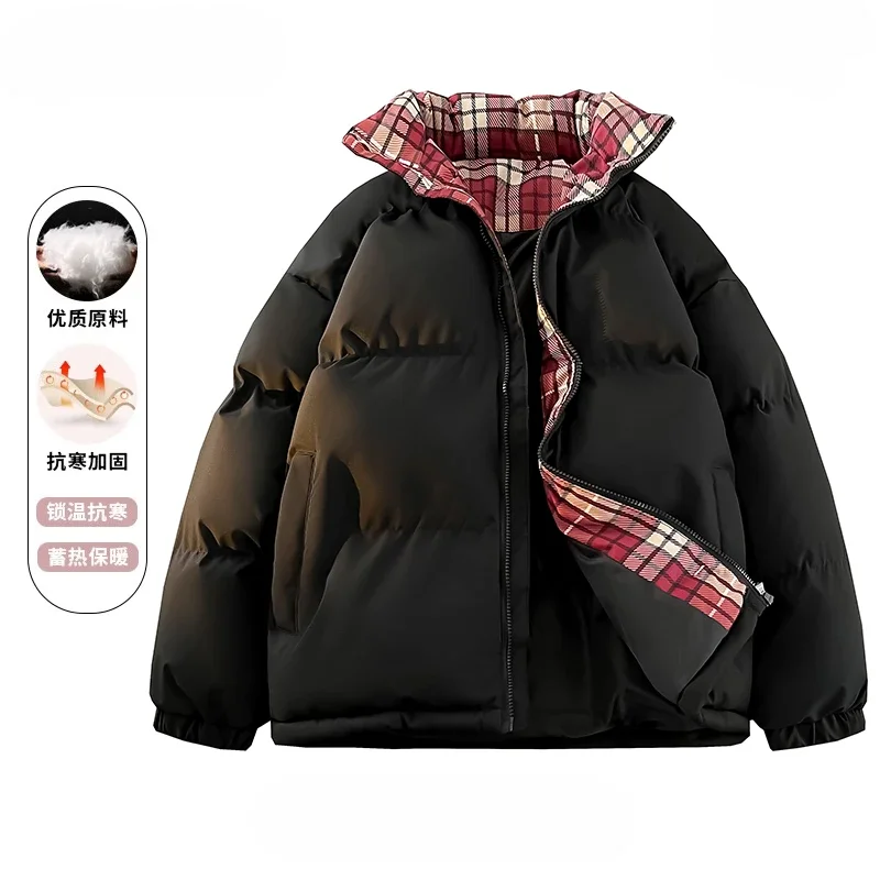 سترة قطنية للنساء فضفاضة وسميكة وياقة واقفة وجيب قصير وسحاب وأكمام طويلة