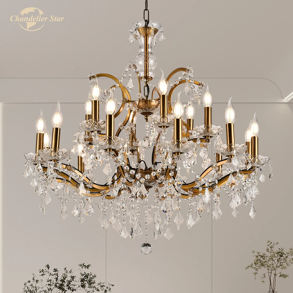 LED Brass Chandeliers Candle 19th C. Rococo Iron & Crystal Round Chandelier Decoration Bedroom Living Room Hanging Lamps