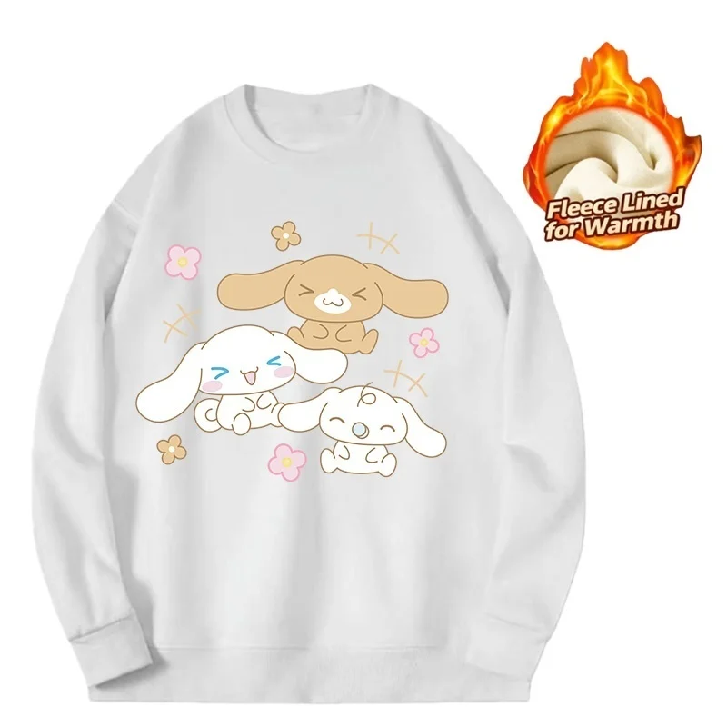 تي شيرت بأكمام طويلة ورقبة دائرية مطبوعة من سلسلة سانريو، تي شيرت لطيف ودافئ مبطن بالصوف برقبة دائرية وأكمام طويلة، قطن 100% #6