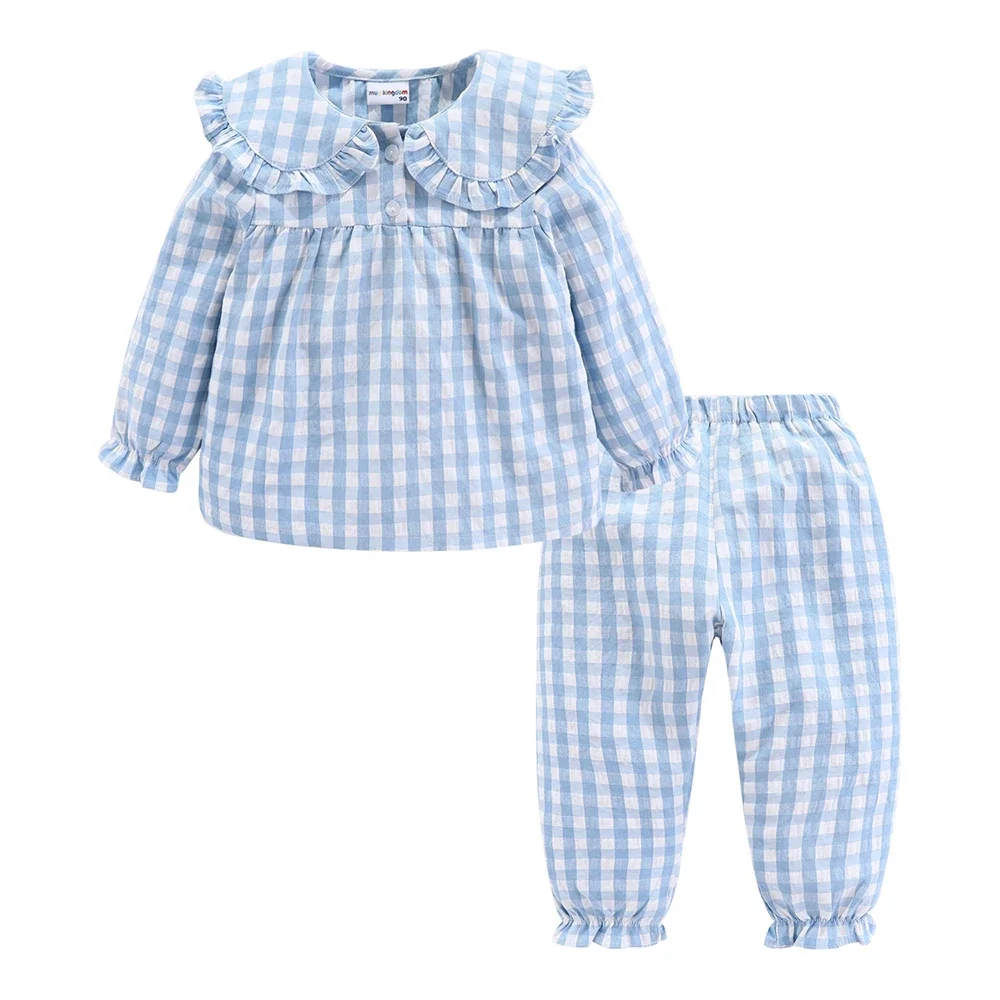 Mudkingdom Girls Pajama Set Peter Pan Collar Cute Plaid Girl Pajamas Suit Homewear Toddler Pajamas Girls Jammies Sleepwear