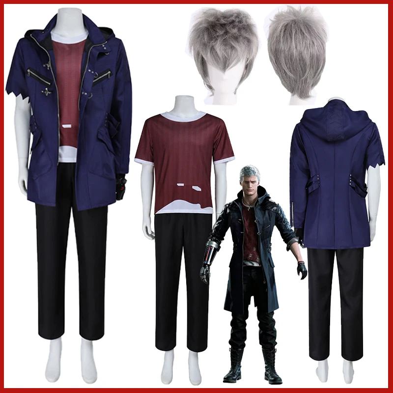 

Game Devil May Cry 5 Nero Cosplay Costume DMC5 Hunter Nero Wig Gloves Jacket Gothic Uniform Party Comic-Con Halloween Men Suits
