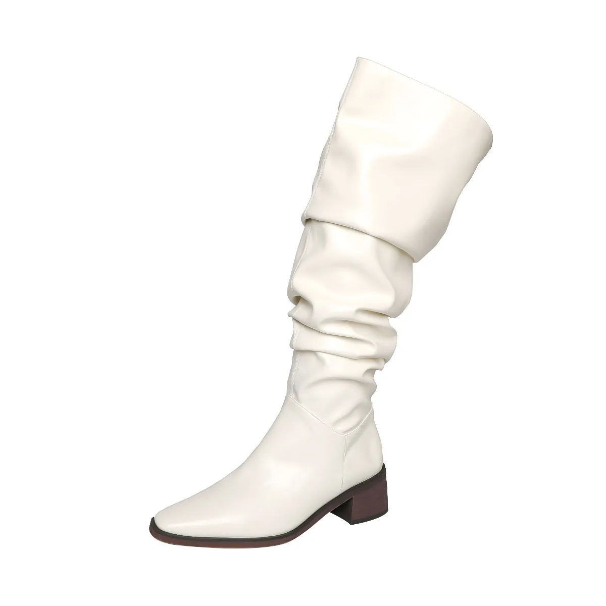 Arden Furtado 2024 Autumn White trouser legs boots Square-head Pleated Chunky heels Over the knee boots large size women's boots