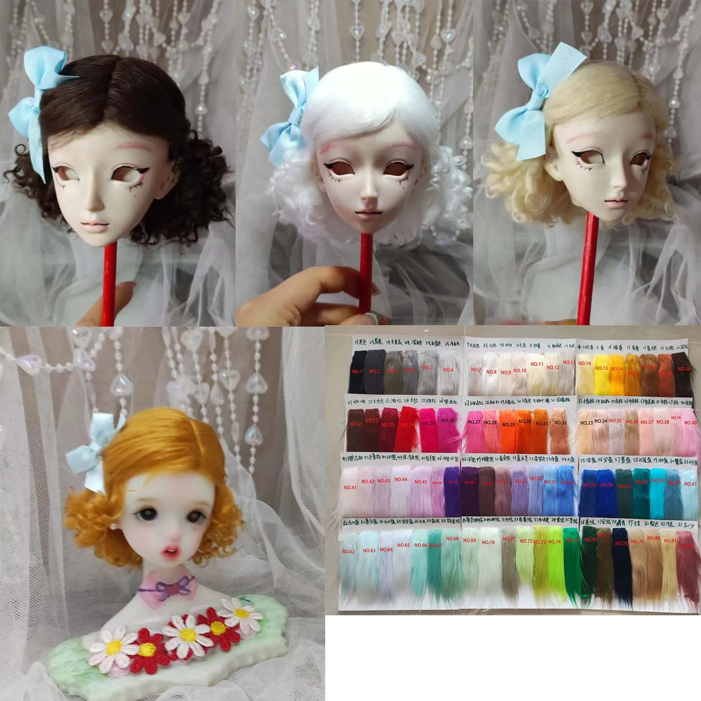 

Doll Wig Short Hair For 1/8 1/6 1/4 1/3 1/12 BJD Doll SD OB11 Hair Colorful Wig Princess Doll Fake Hair Wig Can Customized