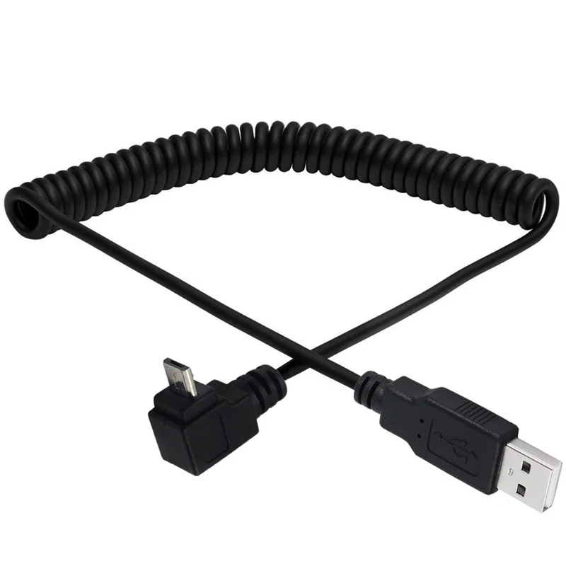 Spring Spiral Coiled USB 2.0 A male to Up & Down & Left & Right Angled 90 Degree Micro 5Pin 5P  Male  plug Cable