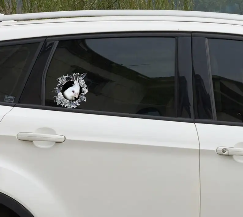 Albino Cockatiel window decal, White Cockatiel window sticker