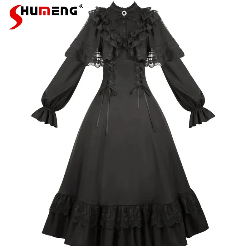 

Elegant Long Sleeves Dress With Detachable Shawl Twinset Vestidos De Mujer Autumn Winter Japanese Lolita Beautiful Chic Dresses