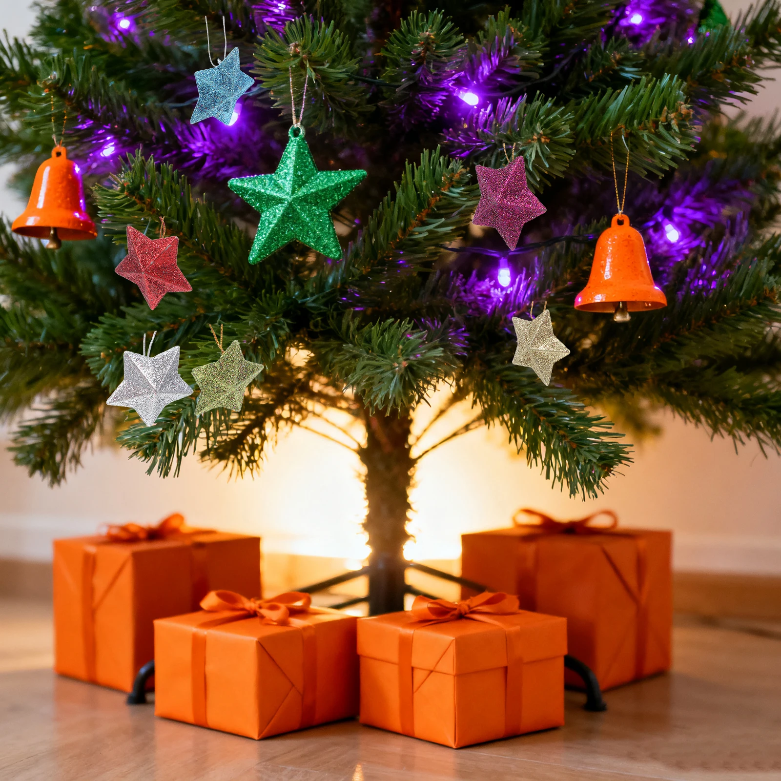 

6Pcs Glitter Christmas Star Ornaments Plastic 3D Five-Pointed Star Hanging Decorations Festival Party Birthday Wedding Ceiling