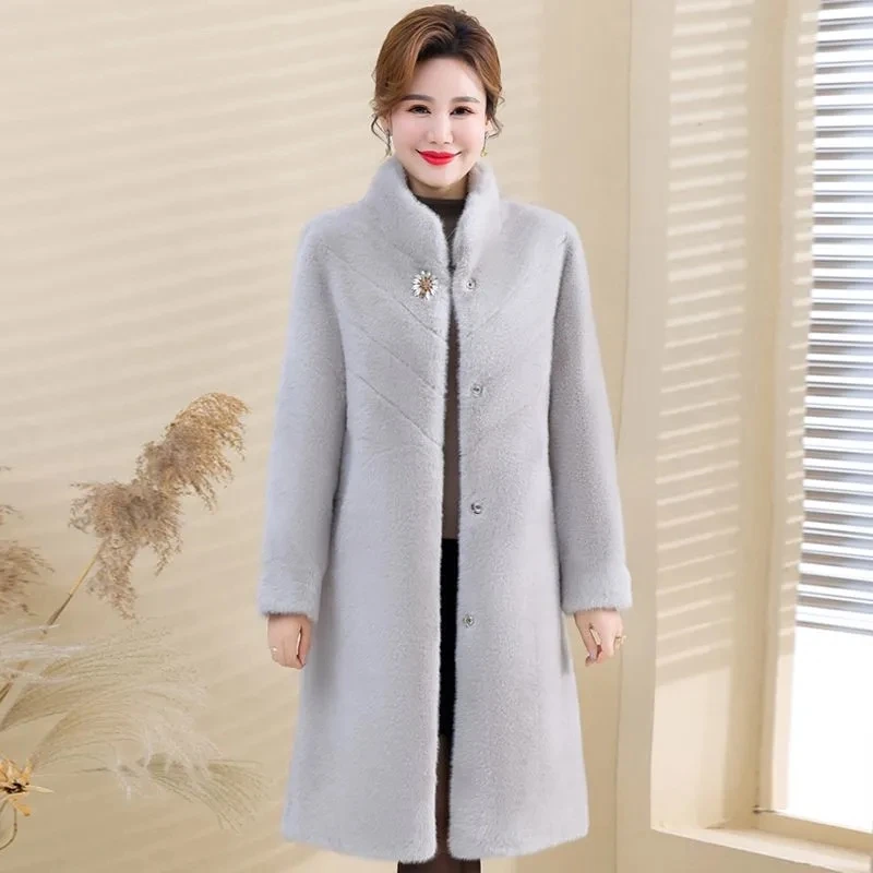 Hohe Qualität Mutter Nerz Lange Jacke Winter Mode Temperament Verdicken Warme Pelzmantel Mittleren Alters Weibliche Warme Mäntel 5XL