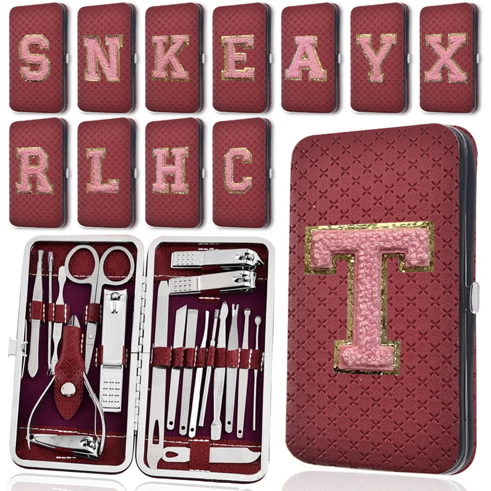 

Initial Chenille Stainless Nail Clippers Set Portable Nail Pedicure Set Home Essentials Initials A-Z 26 Letter Pink Pattern