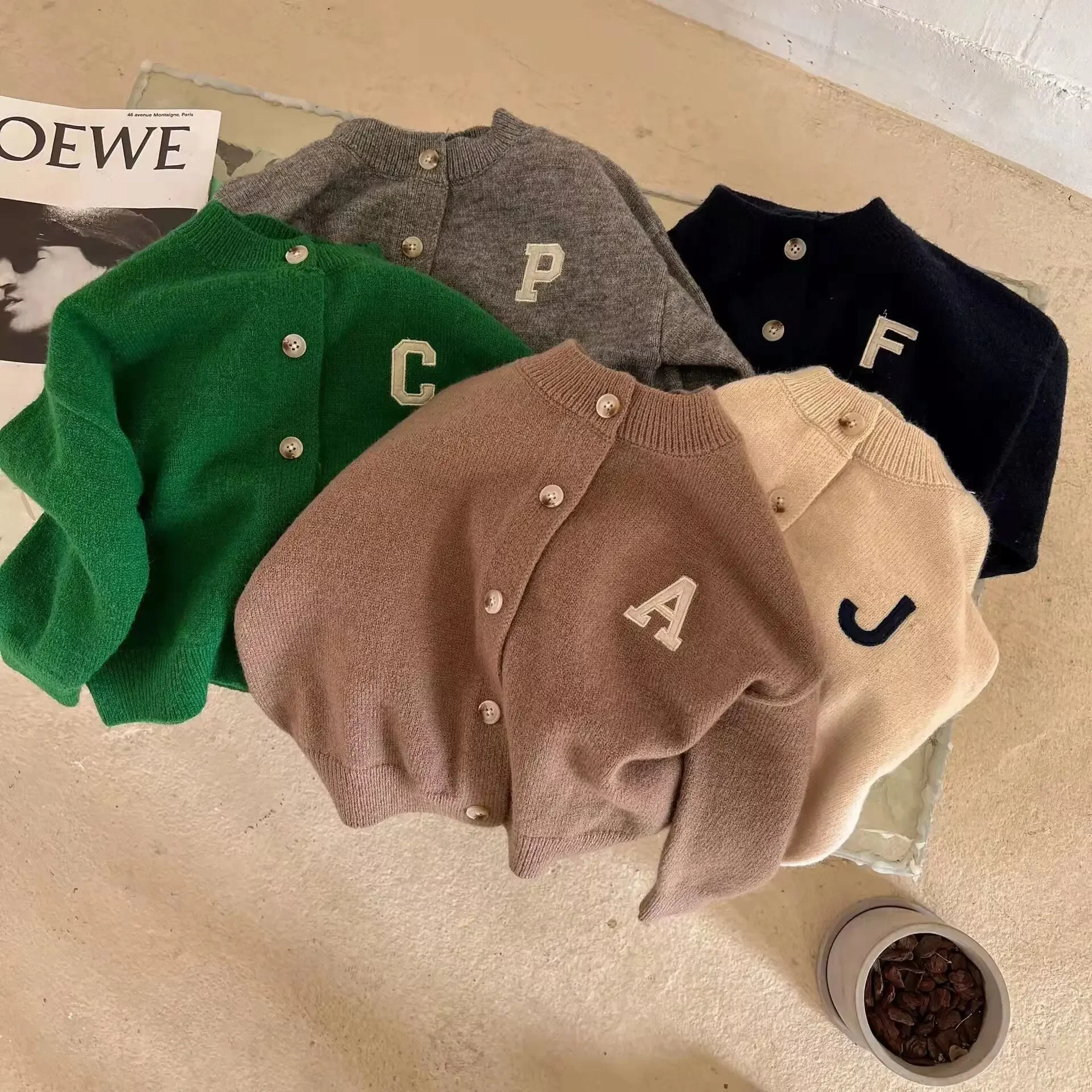 Kids Cardigan 2024 Boys Girls Knit Top Baby Letter Print Korean Style Long Sleeves Toddler 5