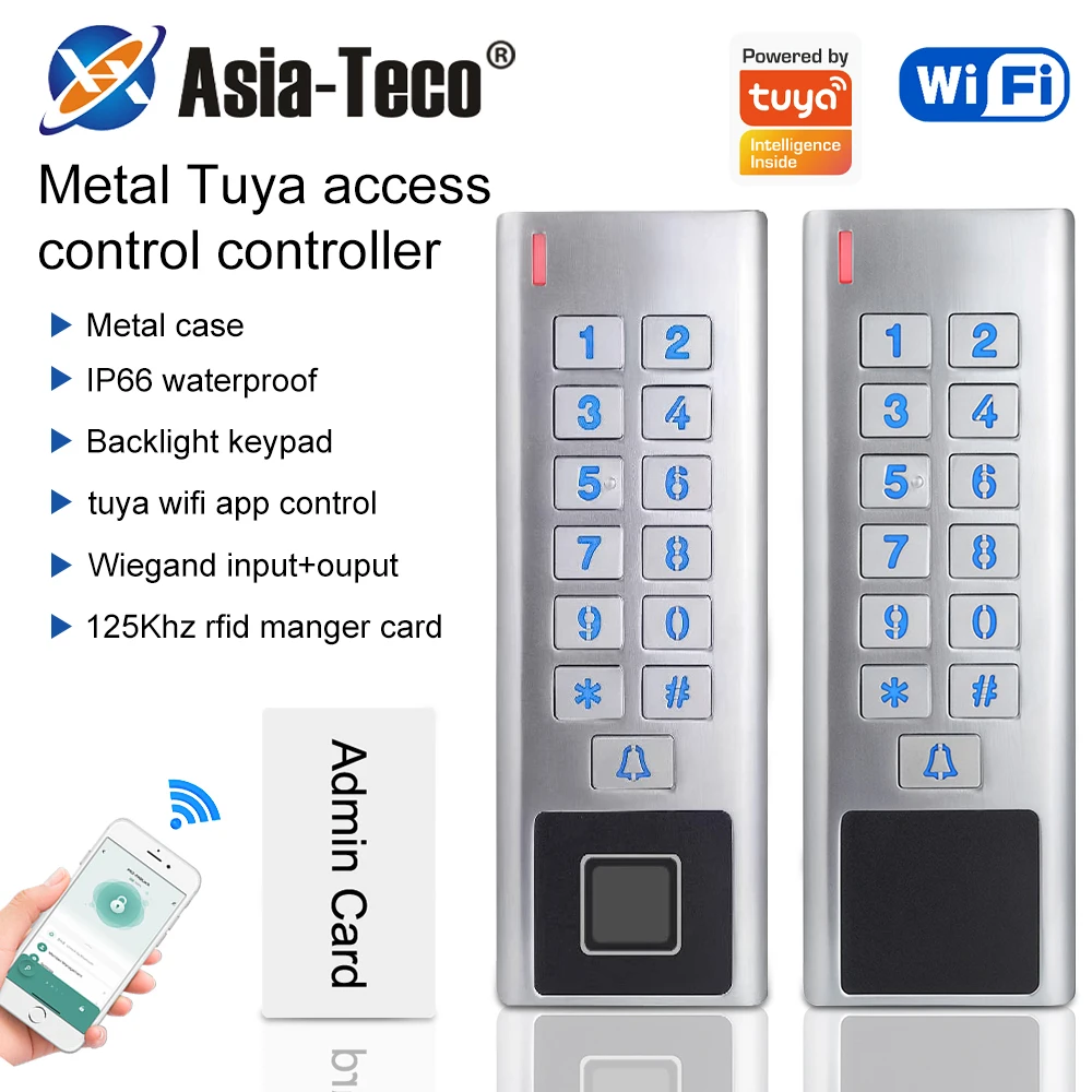 Support Tuya app intelligent fingerprint keyboard RFID password card reader outdoor waterproof access control system