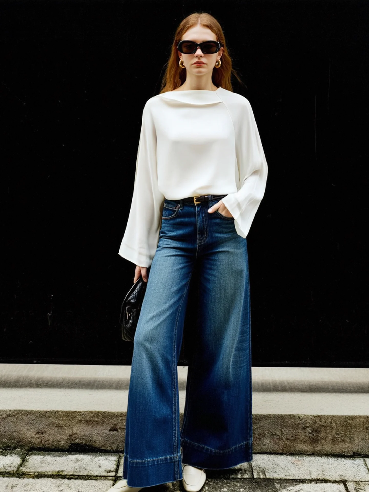 

Elegant Silhouette Design Loose Women's Shirt with Flared Sleeves in White Spring 2026 New Arrival Breathable Polyester Fiber