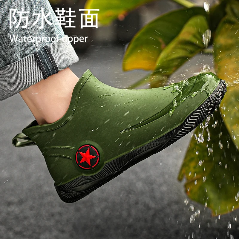 Fashion Couple\'s Outdoor Rain Boots High Quality Men Hiking Fishing Water Shoes Non-Slip Chef Work Ankle Boots Waterproof Shoes