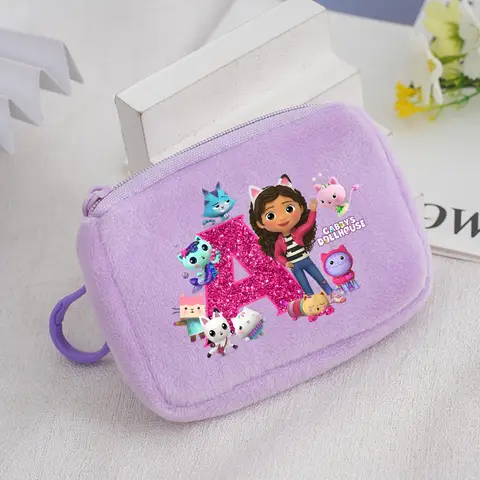 Cartera Gabby Dollhouse para niña, monedero morado con cremallera, Mini billeteras portátiles de bolsillo para mujer, bolsa infantil de dibujos animados con llavero