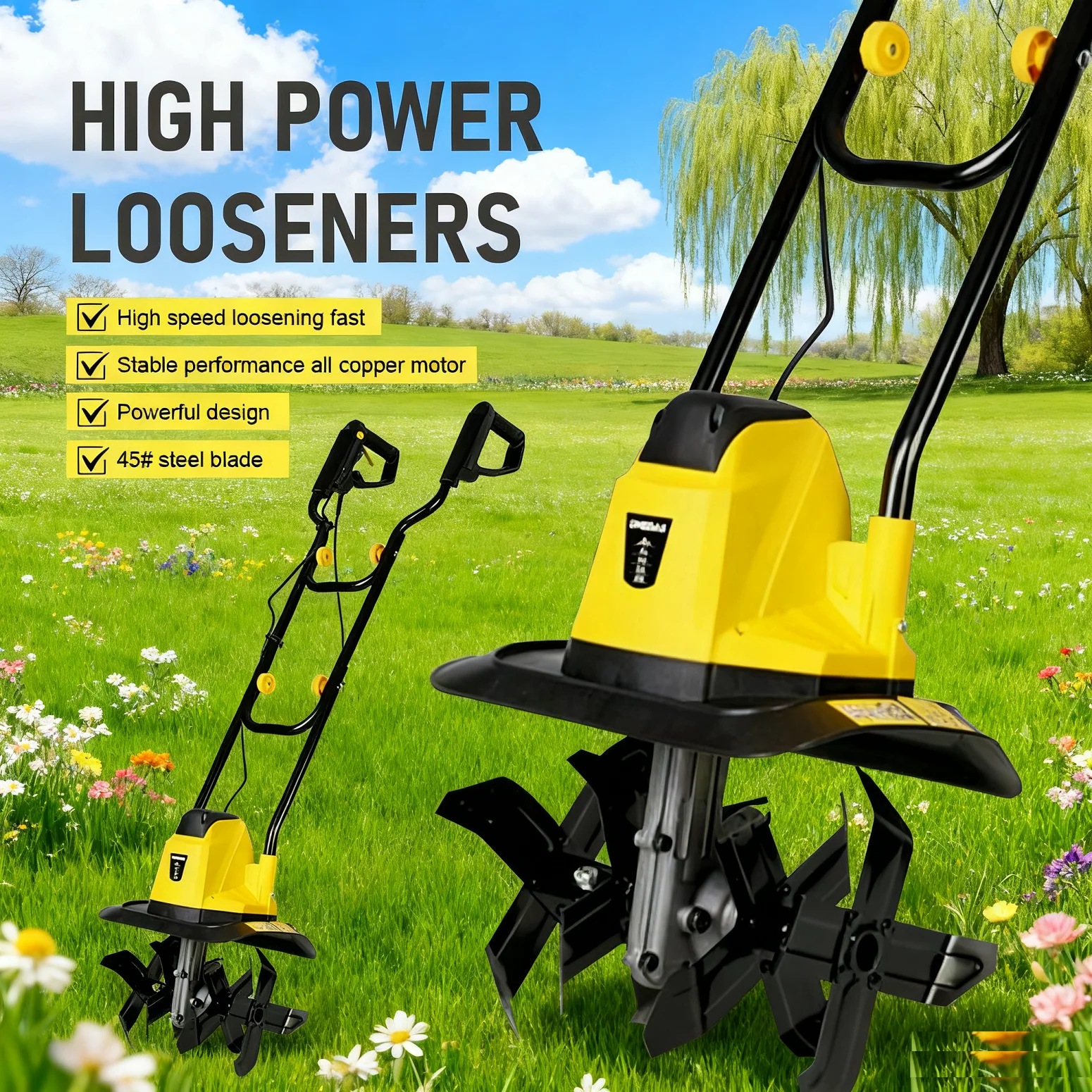 Electric Soil Loosener Household Electric Cultivator Hand-push Garden Tiller Agricultural Plow Hoeing Machine Rotary Weeder