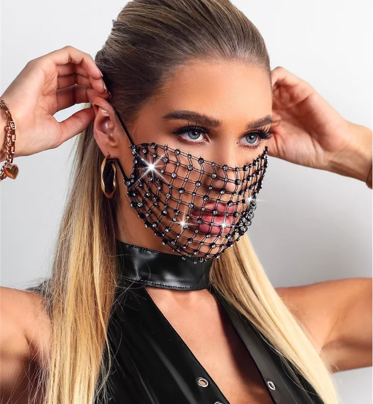 

Женская сетчатая маска со стразами, модная сетчатая маска для лица с бриллиантами