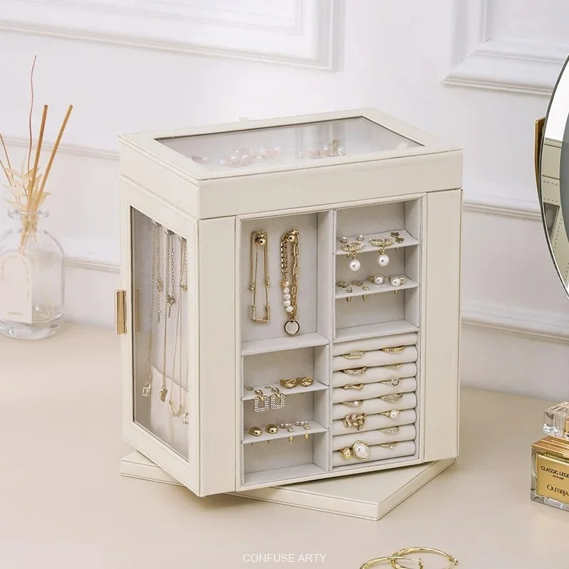 

Exquisite Rotating Jewelry Storage Box, Large Capacity Organizer Box for Rings Earrings Necklaces