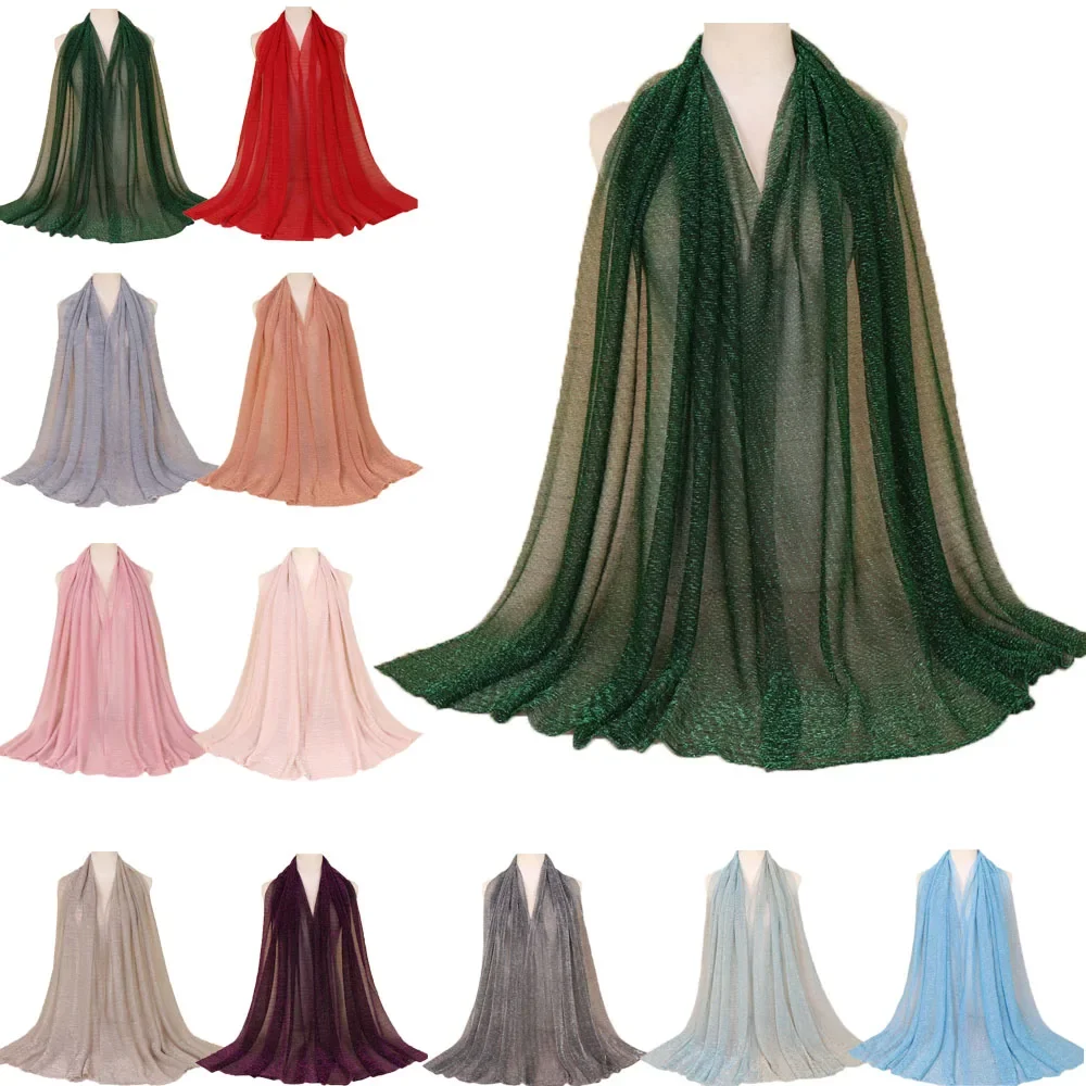 

Muslim Women Glitter Hijab Pleated Long Scarf Shawl Scarves Crinkled Wrinkle Shiny Head Wrap Large Islam Stole Fashion 200*75cm