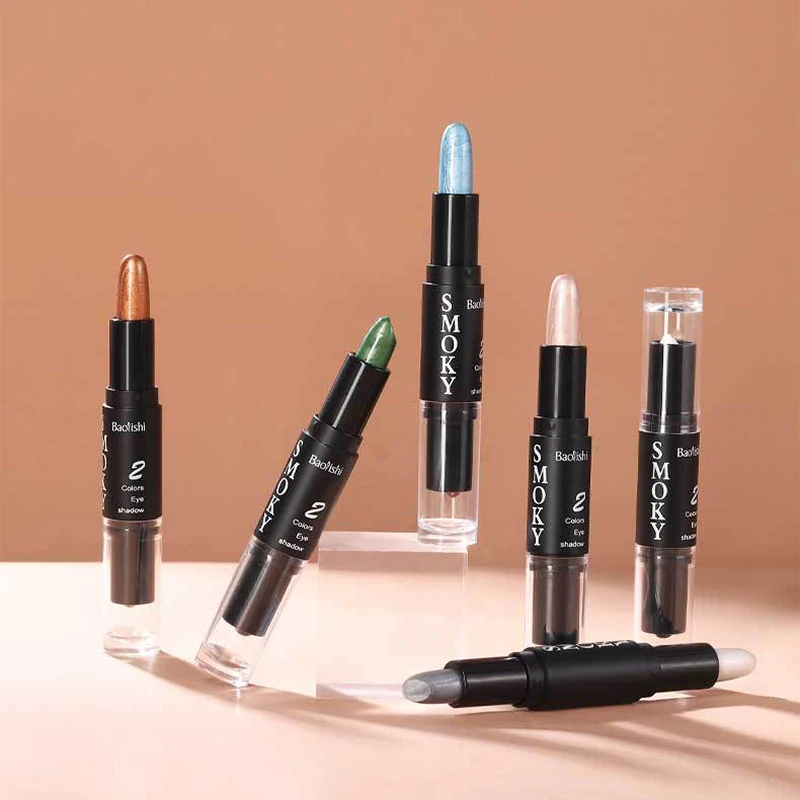 ダブルヘッド 6 色アイシャドウスティックダイヤモンドフラッシュペンペンシルパールロングエフェクトアイシャドウ