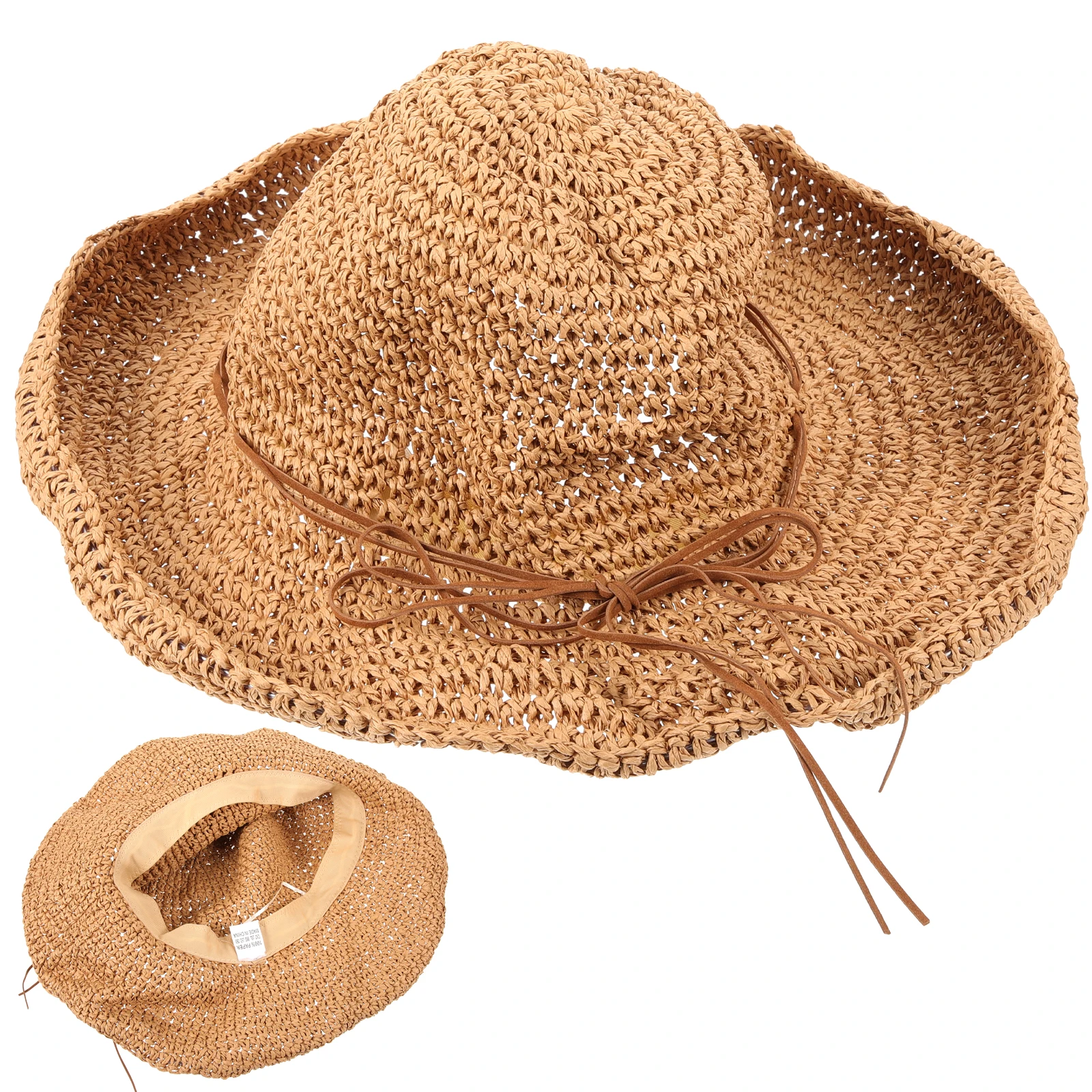 

1pc Sun Visor Hat Straw Wide Brim Beach Vacation Cap Foldable Lady Headwear Summer UV Protection Travel Outdoor Elegant Durable