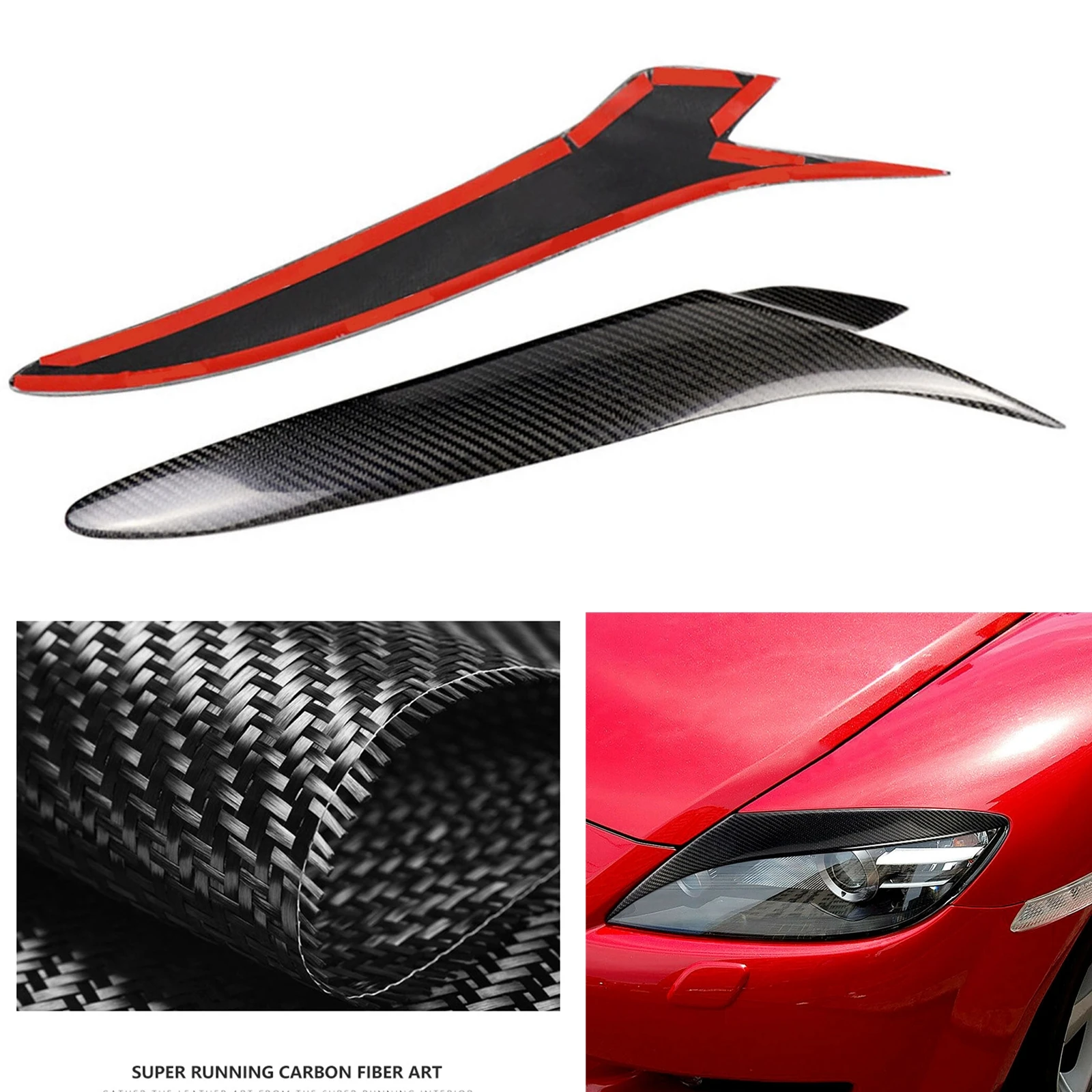 Carbon Fiber Front Head Light Sticker Brow Trim Headlight Eyelid Eyebrow Cover Lamp Lid Headlamp For Mazda RX-8 Coupe 2004-2008