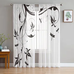 Tulle Curtains Dragonfly Branches Pattern Boys And Girls Bedroom Sheer Hanging Curtain Living Room Kitchen Gauze Curtain