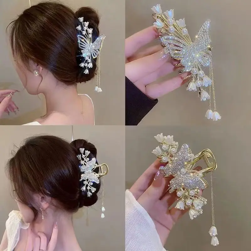 Legierung Blume Schmetterling Quaste Haar Clip für Frauen Mädchen Haar Klaue Platte Shark Clip Haar Zubehör Sommer Neue Kopfbedeckungen – Detail 8
