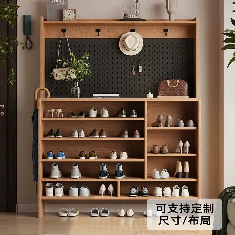# Japanese-style solid wood shoe cabinet coat rack integrated 2-in-1 wall customized entrance entrance special entrance stora