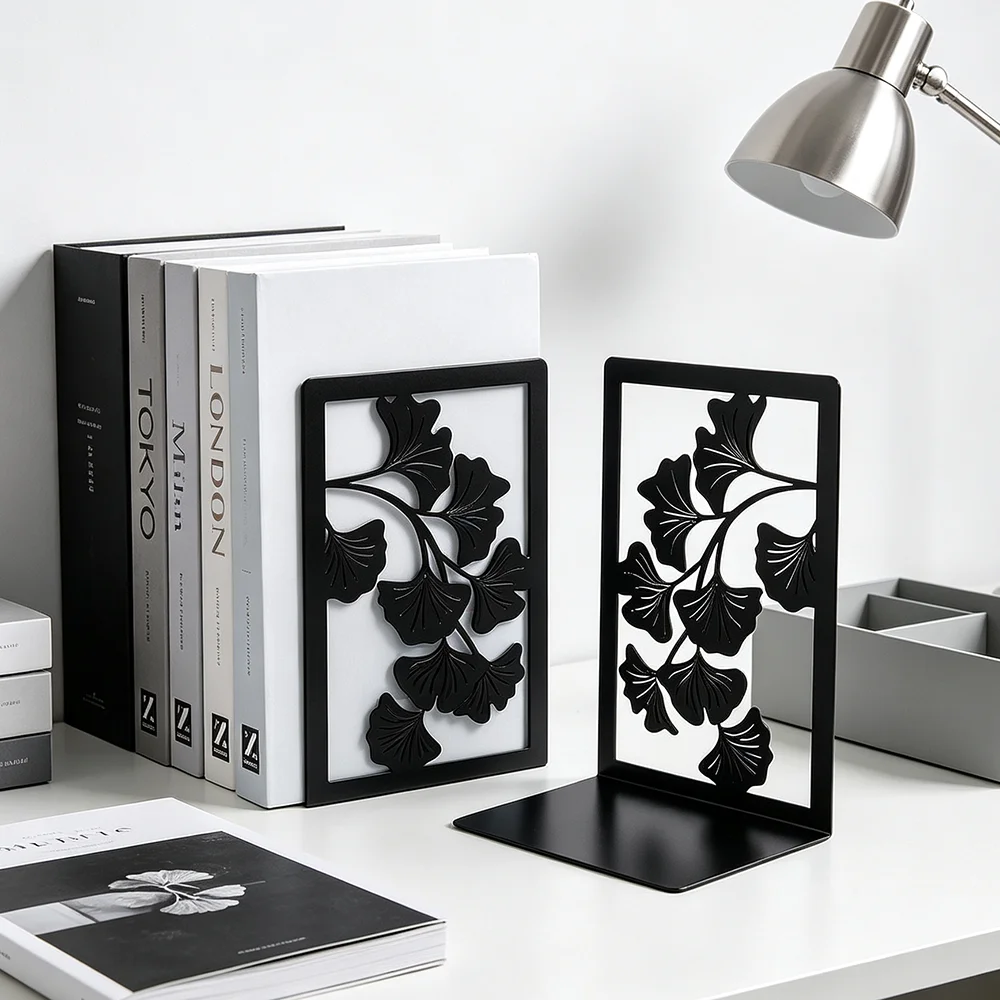 Ginkgo Leaf Metal Bookends, Decorative Book Holders for Home Library, Office Shelf & Study Desk Reading Lover Gift for Christmas