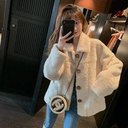 Women Lamb Wool Sweatshirt Jacket Loose-fit Cropped Korean Style Versatile Student Cardigan Top Trendy 2024 Fall Winter Hoodies