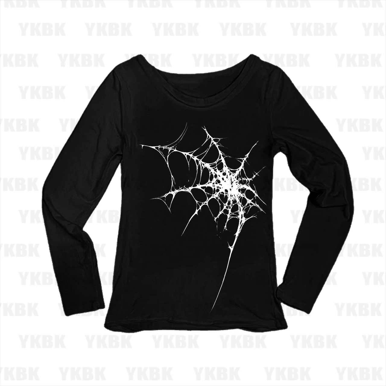 Gothic Spider Web Corner Graphic Print Women Long Sleeve T‑Shirt Slim Fit Halloween Dark Ladies Tops